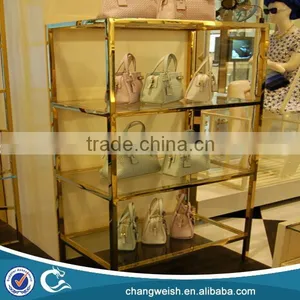 Brass Stainless Steel Display Shelf With Glass thumbnail-1