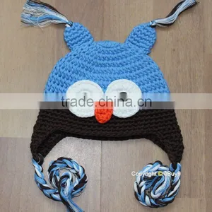 Newborn Baby Crochet Owl Ear Flat Beanie Hat FCK-119210850 thumbnail-1