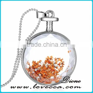 Silver Color Plating Glass Dried Flower Necklace thumbnail-1