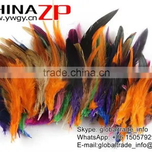 Top Supplier ZPDECOR Good Quality Colored Mix Colors Chicken Half Bronze Rooster Schlappen Feathers for Decoration thumbnail-2