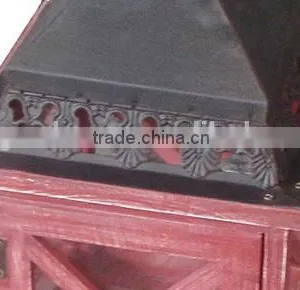 Red Color Wood Lantern Cross Frame Iron Top thumbnail-5