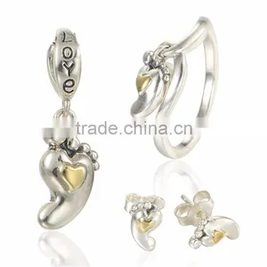 Baby Foot Wholesale Engravable Charms European Charm Bracelet Necklace 100% Real 925 Sterling Silver S201 18Kgold thumbnail-3