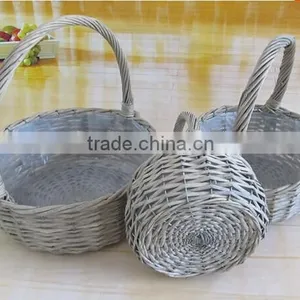 100%Handmade Natural Plastic Lined Grey Wicker Flower Plant Pot Flower Plant Basket With Handle thumbnail-5