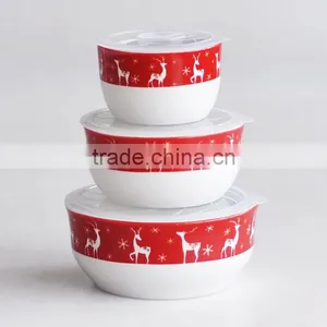 Set of 3pcs Ceramic Bowl With Plastic Lid thumbnail-1