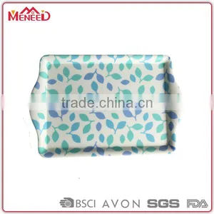 100% Melamine Fresh Mosaic Printing Non-slip Stackable Handle Plastic Catering Food Trays thumbnail-1