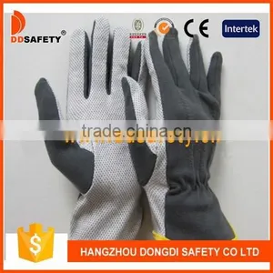 DDSAFETY 2017 100% Cotton Rubber Gloves Grey Cotton Interlock PVC Dots On Palm 3 Seams On Back Shirred Elastic Back Gloves thumbnail-1