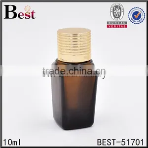 10ml Square Amber Glass Empty Fragrance Oil Bottle With Gold Aluminum Cap thumbnail-1