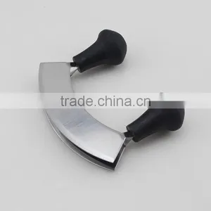 Stainless Steel Double Blade Cheese Cutter Carving Knife Mezzaluna Chopper With Black Handle thumbnail-5