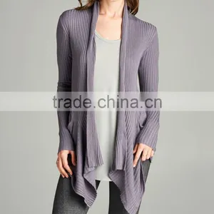 Latest Design Ladies Sweater Western Apparel Romantic Layer Knitted Ribbed Gray New Fashion Cardigan 2017 Women thumbnail-2