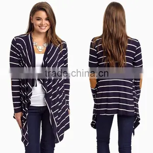 Most Popular Apparel Womens Knitted Cardigan Custom Plus Size Oversized Navy Striped Elbow Patch Cardigan Hot Sale thumbnail-1
