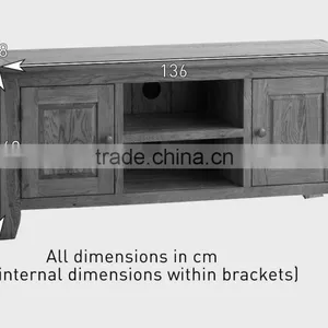 Rustic Oak Wood TV Unit With 2 Doors With Good Design and 100% Solid Oak Wood Furniture thumbnail-5