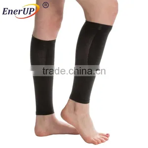 Elastic Copper Nylon Knit Black Long Compression Calf Sleeve Brace thumbnail-1