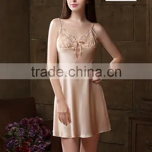 0858 Floral Lace Nightdress Spaghetti Strap Slip Sexy Girls Satin Photos Nightdress Dress Satin Nightgown thumbnail-1