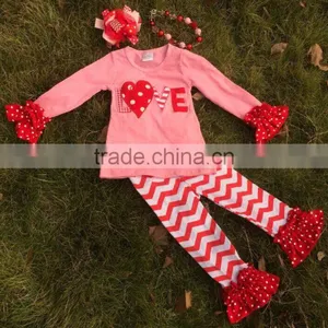 2015 New Baby Girls Shamrock Valentine Top Set Outfits With Matching Necklace and Bow Set thumbnail-1