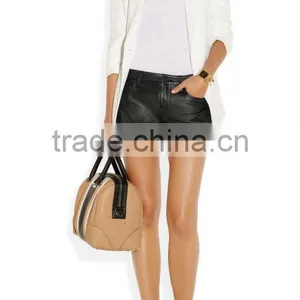 Women Sexy Short Cheap Synthetic Leather Shorts With a High Waist thumbnail-1