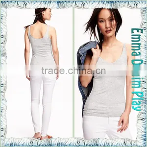 Top Style Simple Design High Quality Grey Fabric Slim Fitness Womens No Sleeves Tank T-Shirts thumbnail-3