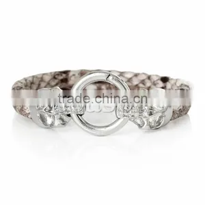 New Design Fashion PU Leatheroid Bracelets Silver Plated Gray Halloween Skull Clasp 21cm X1.6cm2 PCs thumbnail-1
