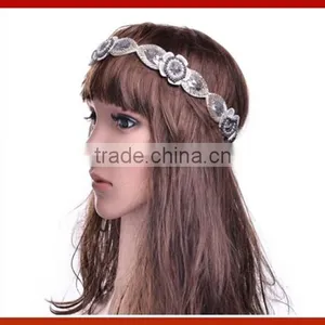 Handmade Rhinestone Crystal Beaded Elastic Fashion Elastic Hai Headmade Crystal Glass Beads Hair Band Girl Bridal Pearls Beads thumbnail-1