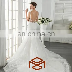 HMY-S159 Real Model Customized Sexy Jerset Knit Back See Through Corset Lace Bodice Mermaid Wedding Dress 2015 thumbnail-6