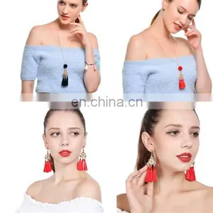 Fashion Jewelry Bohemian Earring Women Long Red Tassel Fringe Dangle Earring thumbnail-2