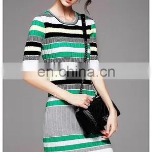 Ladies High Quality Stylish Stripe Dress Half Sleeve Spring New Dress thumbnail-4