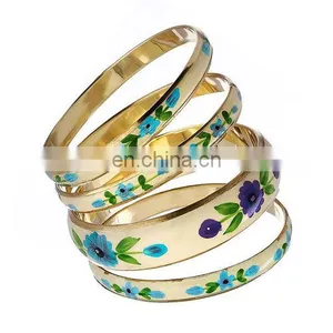 Floral Resin & Brass Bangle Set Wear Alone or Stacked thumbnail-1