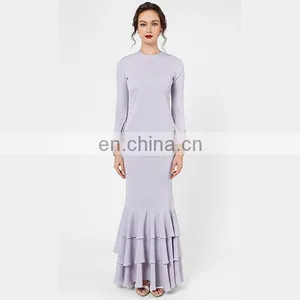 Elegant Purple Baju Kurung Modern Ruffle Design Bell Sleeve Muslim Dress thumbnail-3