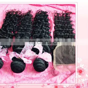 Super 4"*4" Filipino Raw Indian Deep Wave Deep Curl Remy Human Hair Weave With Middle Part Lace Closure thumbnail-2