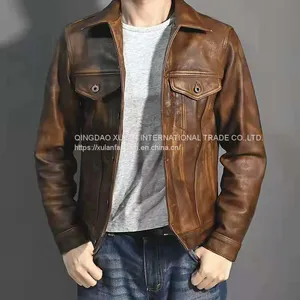 2021NEW FASHION WASHED MEN'S GENUINE COWSKIN LEATHER JACKET FACTORY HOT SALE thumbnail-1
