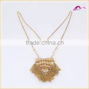 Fashion Summer Beach Boho Beaded Tassel Layered Long Chain Necklace thumbnail-3