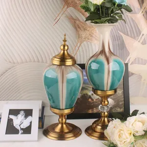 Light Luxury Retro Fashion Green Crack Large Ceramic Vase For Coffee Shop Decor thumbnail-2