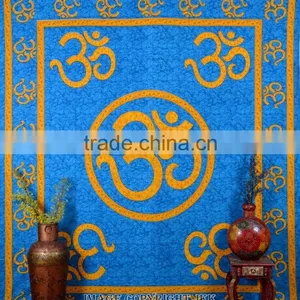 Indian Tapestry Cotton OM Print Blue Wall Hanging Tapestries Throw Mandala Print thumbnail-2