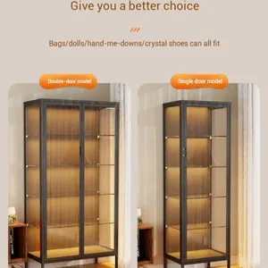 2000mm Glass Display Cabinet With LED Lighting and Lockable Door - Modern Curio Cabinet thumbnail-4