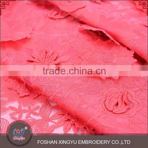 Factory Direct Supply Hot Selling Red Flower Lace Embroidered 3d Mesh Fabric for Fashionable Woman thumbnail-2