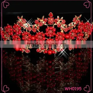 2015 New and Hot Selling The Bride Crown Bright Red Pearl Diamante Wedding Accessories thumbnail-1