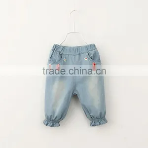 Wholesale Baby Girl Clothes 2016 New Summer Girl Jeans Lovely Little Girl Flower Embroidery Jeans thumbnail-2