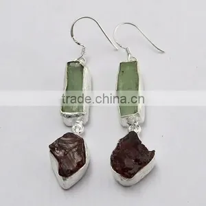 Very Unique !! Prehnite & Garnet 925 Sterling Silver Earring, 925 Stamped Silver Jewelry, Buy Silver Jewelry thumbnail-2
