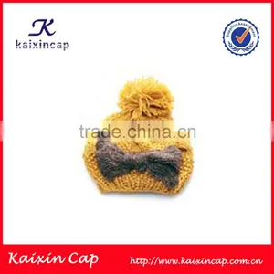 Customized Winter Fashion Bowknot Cartoon Knitted Beanie Hat With Ball thumbnail-1