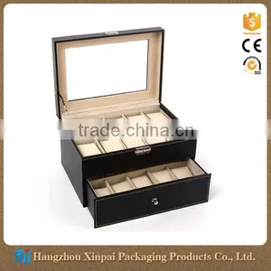 20 Grids Custom Black Leather Wrist Watch Display Box thumbnail-1