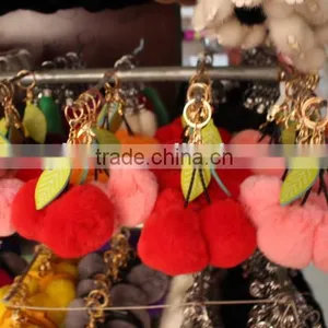 Ball Shape Rex Rabbit Fur Keyring/ Real Rex Fur Ball Key Chain With Pompoms for Bags thumbnail-1