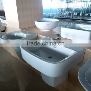 23 Inch Ceramic Bathroom Half Pedestal Design Sanitary Square Basin thumbnail-3
