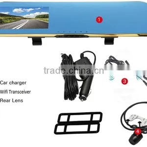 4.3 Inch Screen + Car Dvr + Back up Camera Car Rear View Mirror Dashcam Wireless Wifi Parking Camera thumbnail-3
