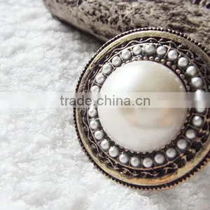 Bohemia Style Round Big White Pearl Antique Bronze Plated Ring thumbnail-4