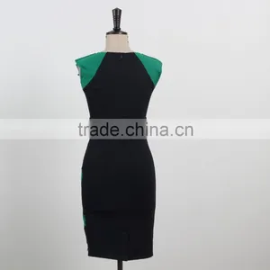 Latest Dress Designs Shiny Beading Elegant Bodycon Knee Length Evening Dress Green and Black Stripe Sleeveless Dress thumbnail-5
