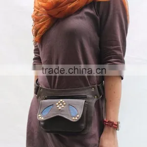 Women Wide Waist Band Leather Pouch Leather Utility Belts With Pockets thumbnail-1