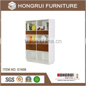 High Quality MDF With White Matte Painting and Walnut Veneer Kitchen Cabinet Factory Living Room Cabinet thumbnail-2