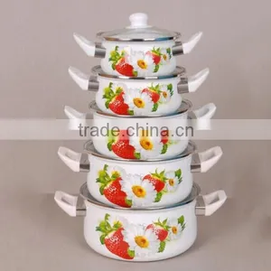 16/18/20/22/24CM 5PCS Flowers Decal Printing Enamel Casserole Set With Bakelite Handle thumbnail-1