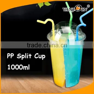 New Style Plastic Clear 3 Flavor Boba Cups Iced Drink Tea Split Cup thumbnail-2