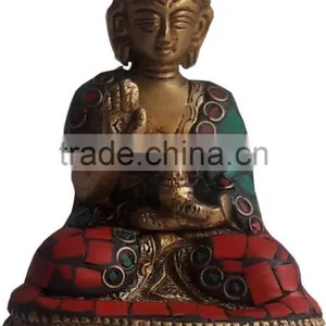 Brass Buddha Statue With Stone Finish thumbnail-1