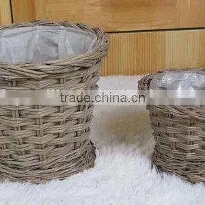 100%Handmade Plastic Lined Antique Willow Flower Plant Basket Cheap Flower Pots thumbnail-1